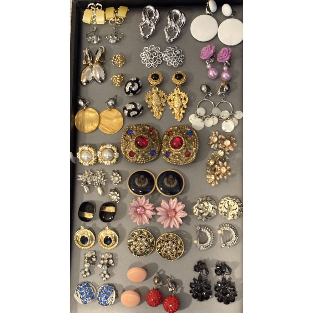 Vintage 80s 90s to Now Lot of 29 Pairs Clip Earrings Statement Runway Rhinestone